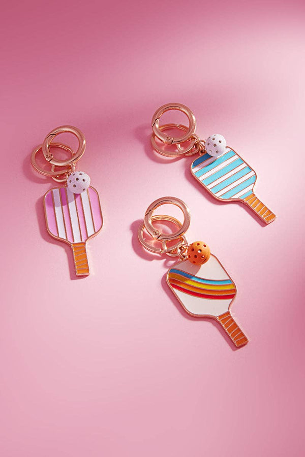 Sports Pickleball Shaped Print And Enamel Keychain
