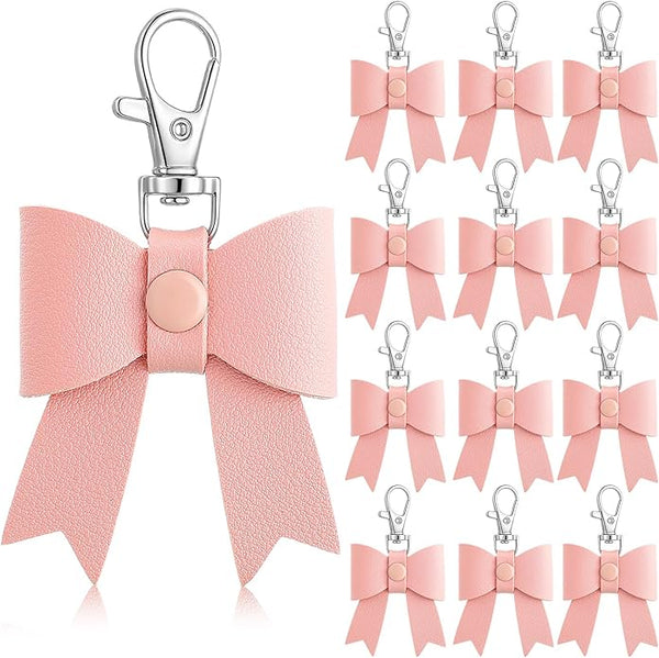 Pink Leather Bow Keychain