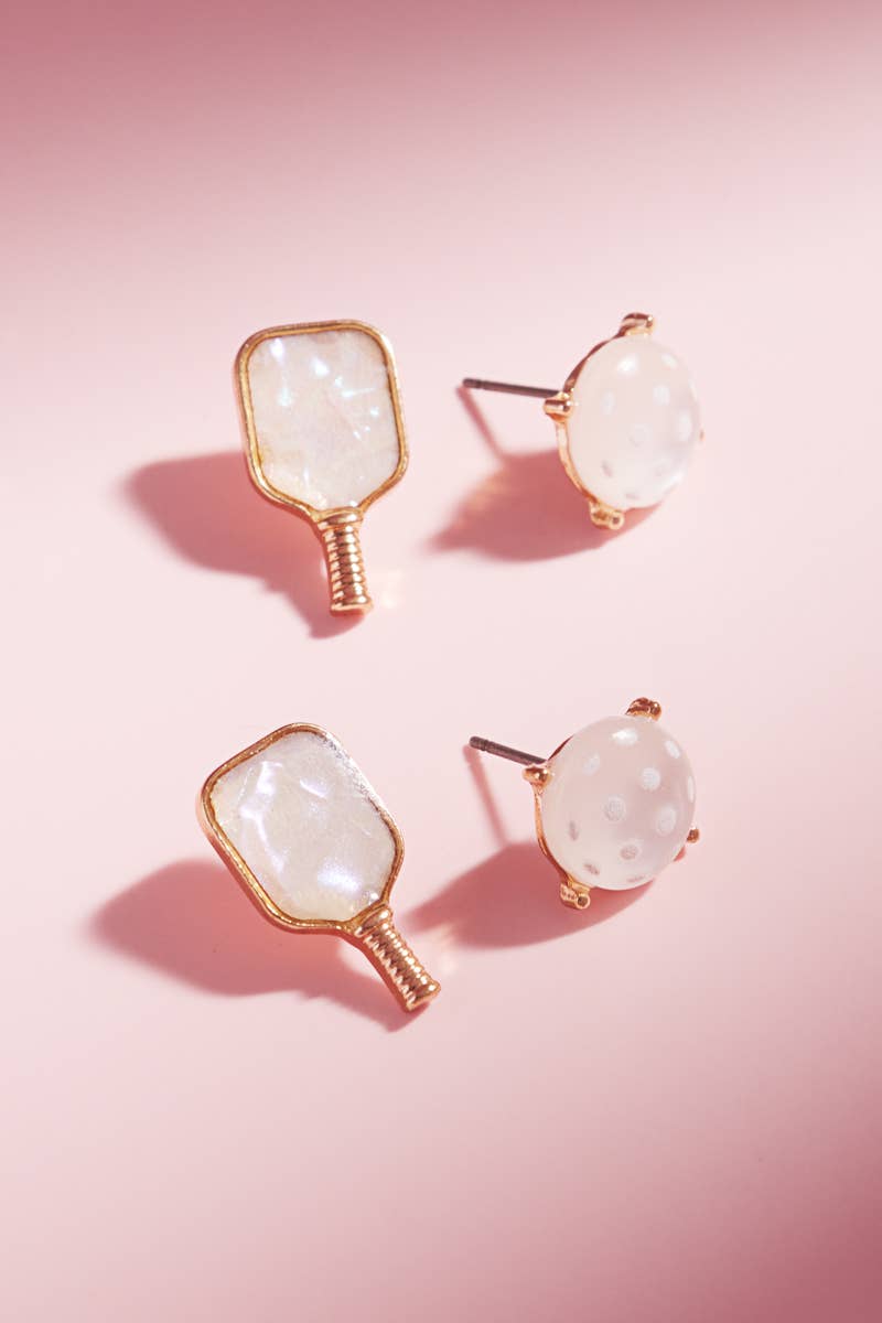 Sports Pickleball Shimmery Faux 2Set Post Earrings